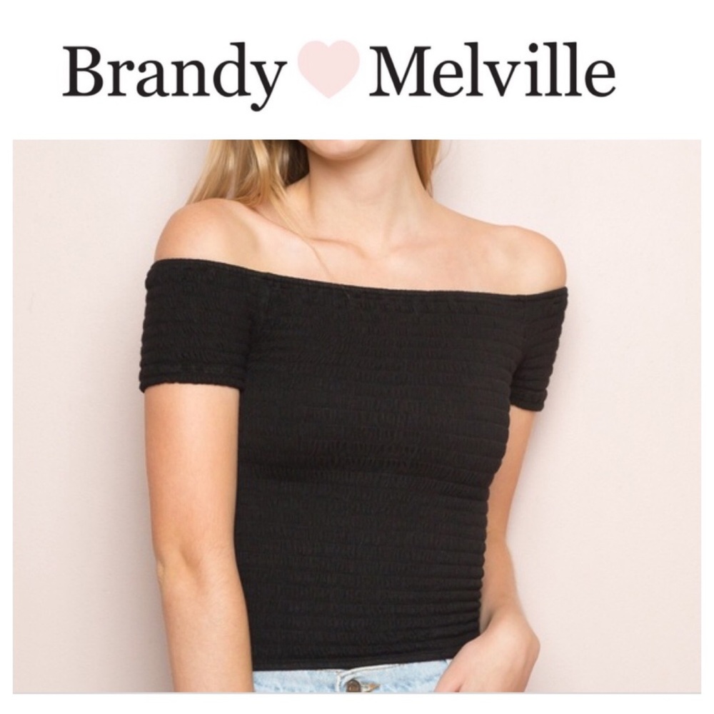 Brandy Melville Charlene Smocked Top Black EUC